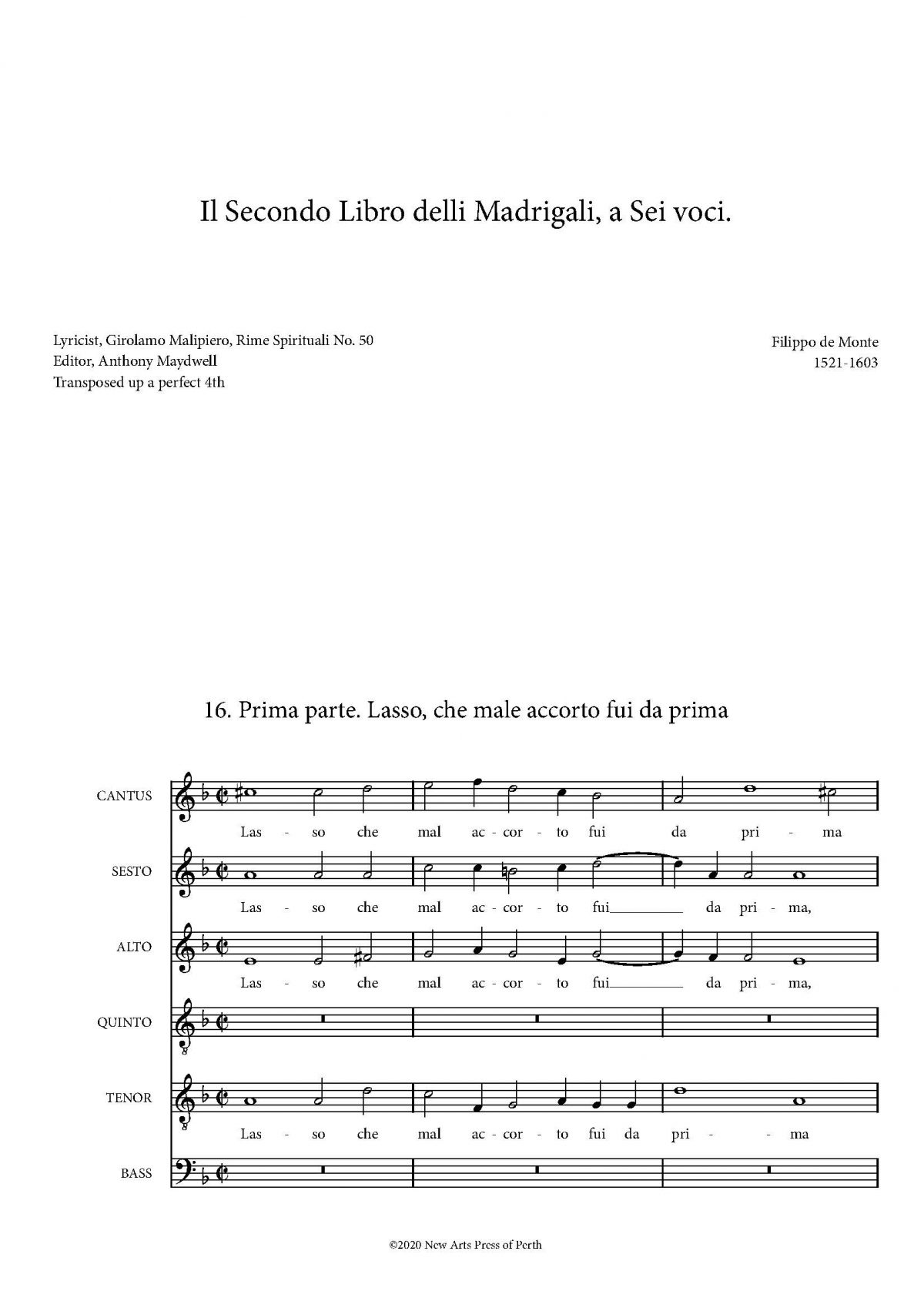 Lasso, che male accorto fui da prima (Transposed up a 4th)