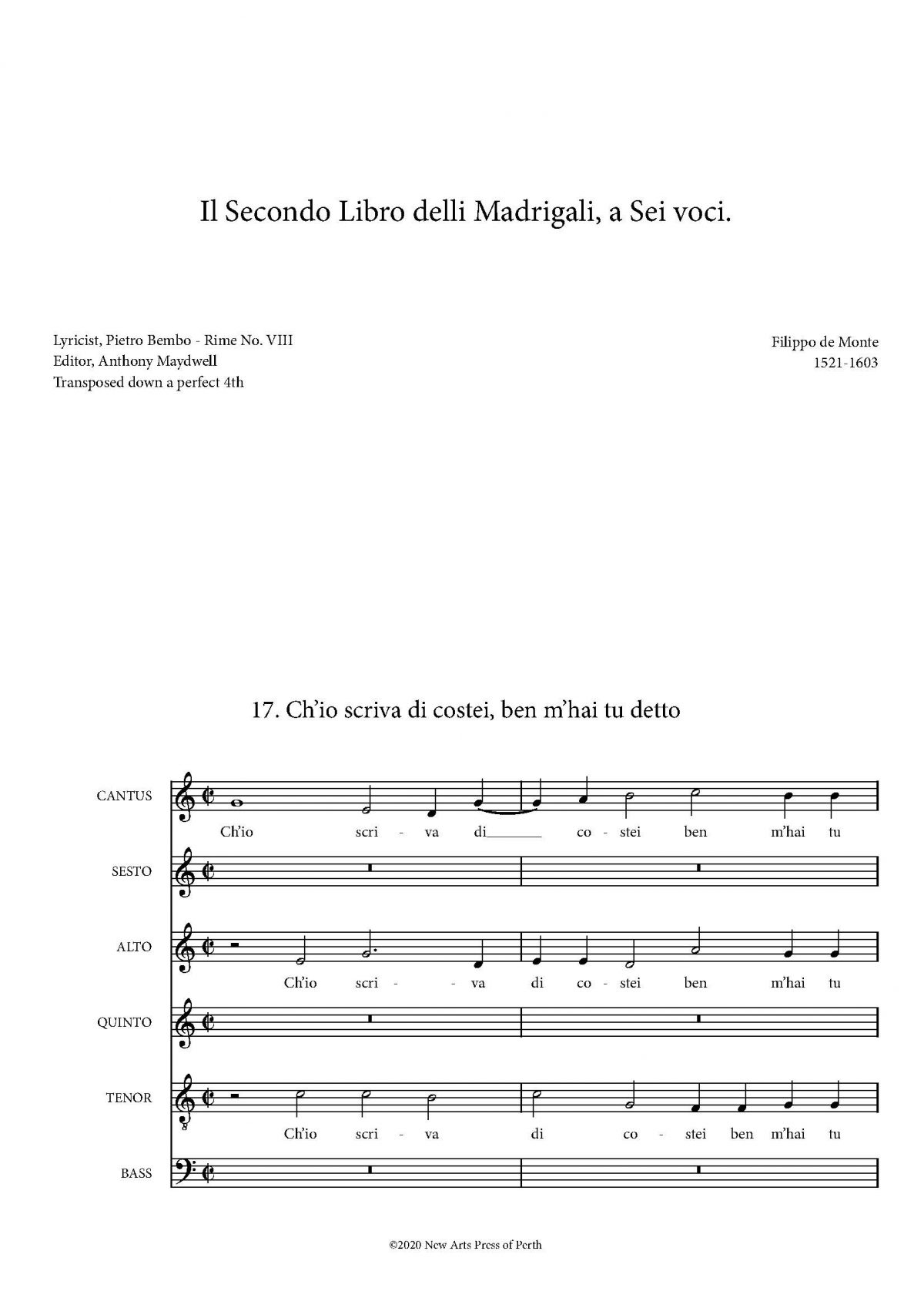 Ch’io scriva di costei, ben m’hai tu detto transposed down a 4th