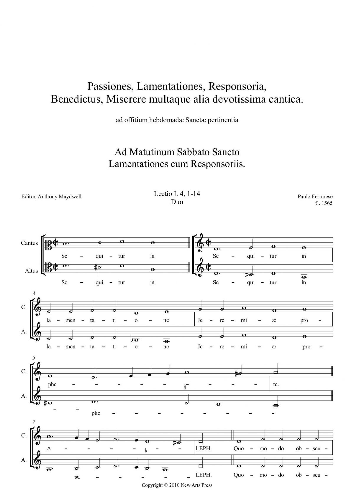 Sabbato Sancto Lamentations and Responses