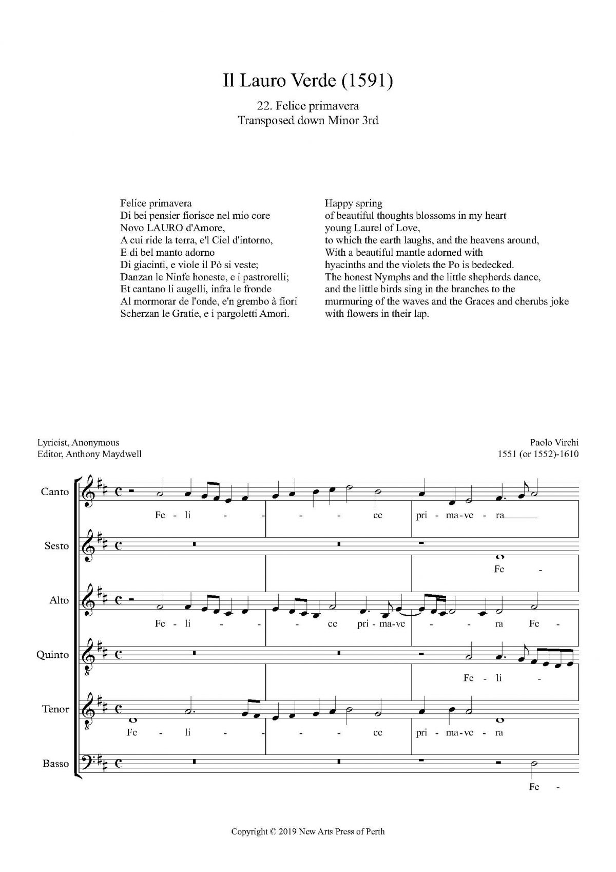 Felice primavera – Trnasposed down a Minor 3rd