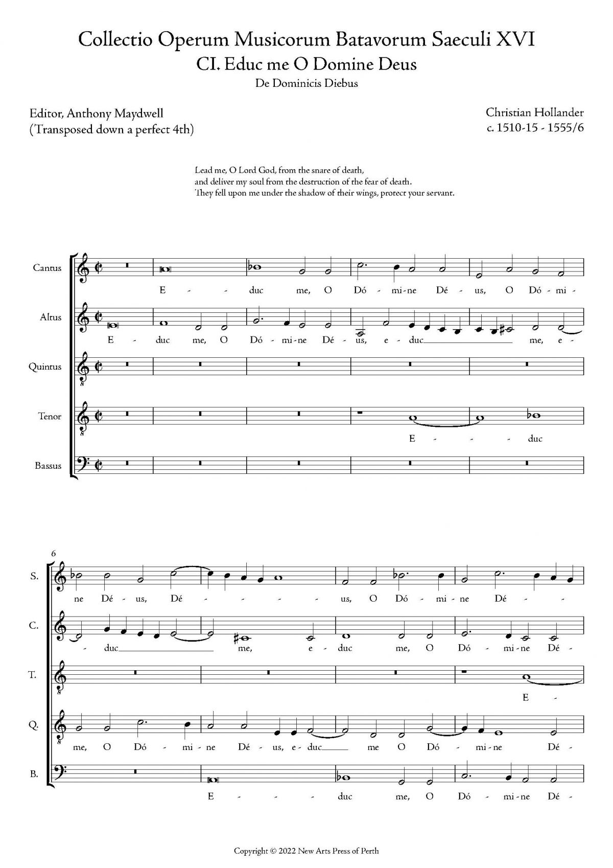 Educ me O Domine Deus  (Transposed down a P4)