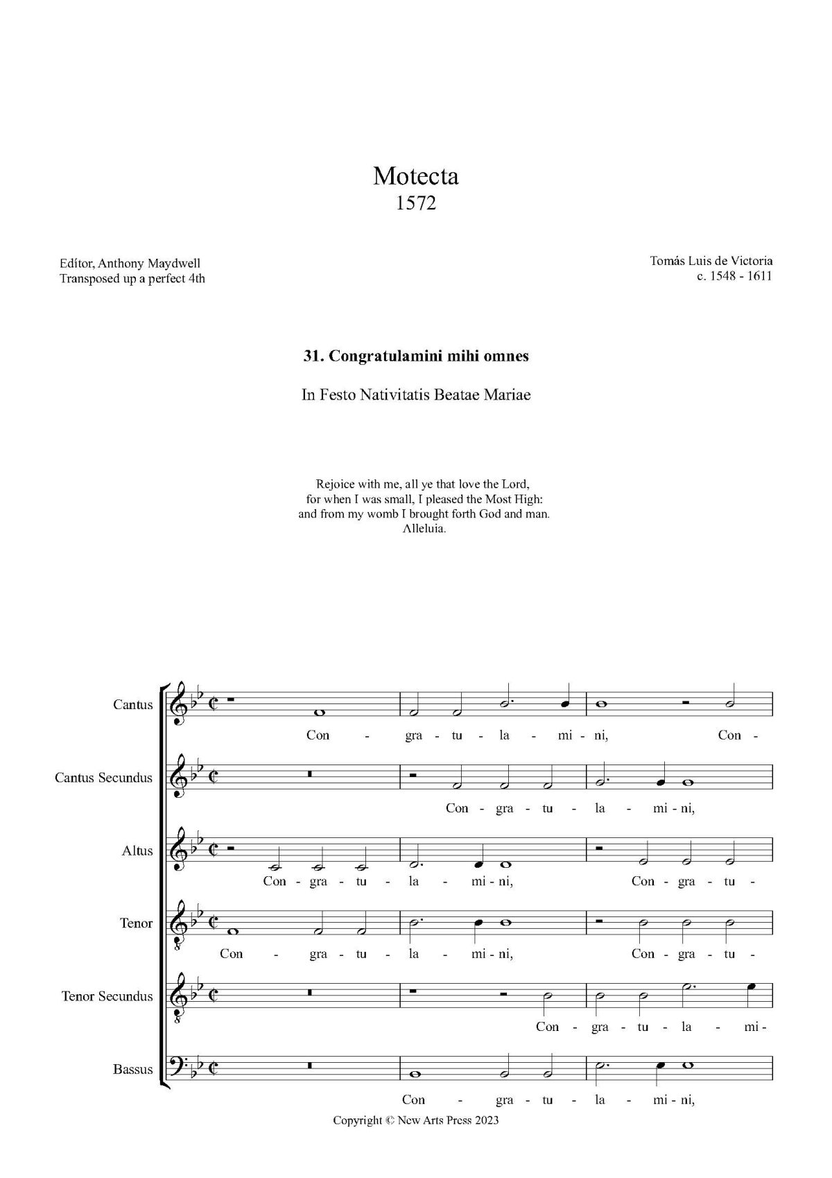 Congratulamini omnes mihi – transposed up a perfect 4th