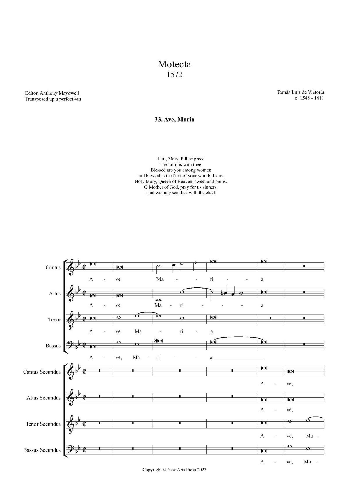 Ave Maria Gratia Plena Transposed up a 4th