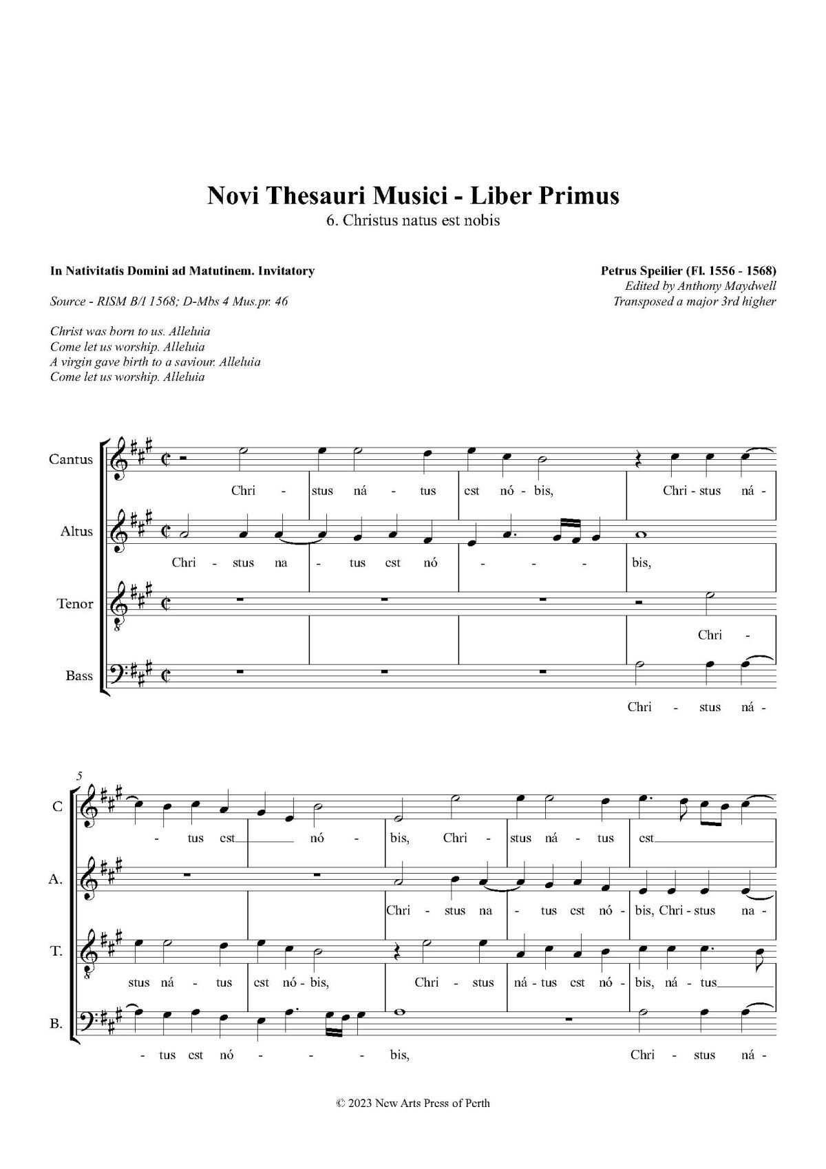 Christus natus est nobis transposed up a major 3rd