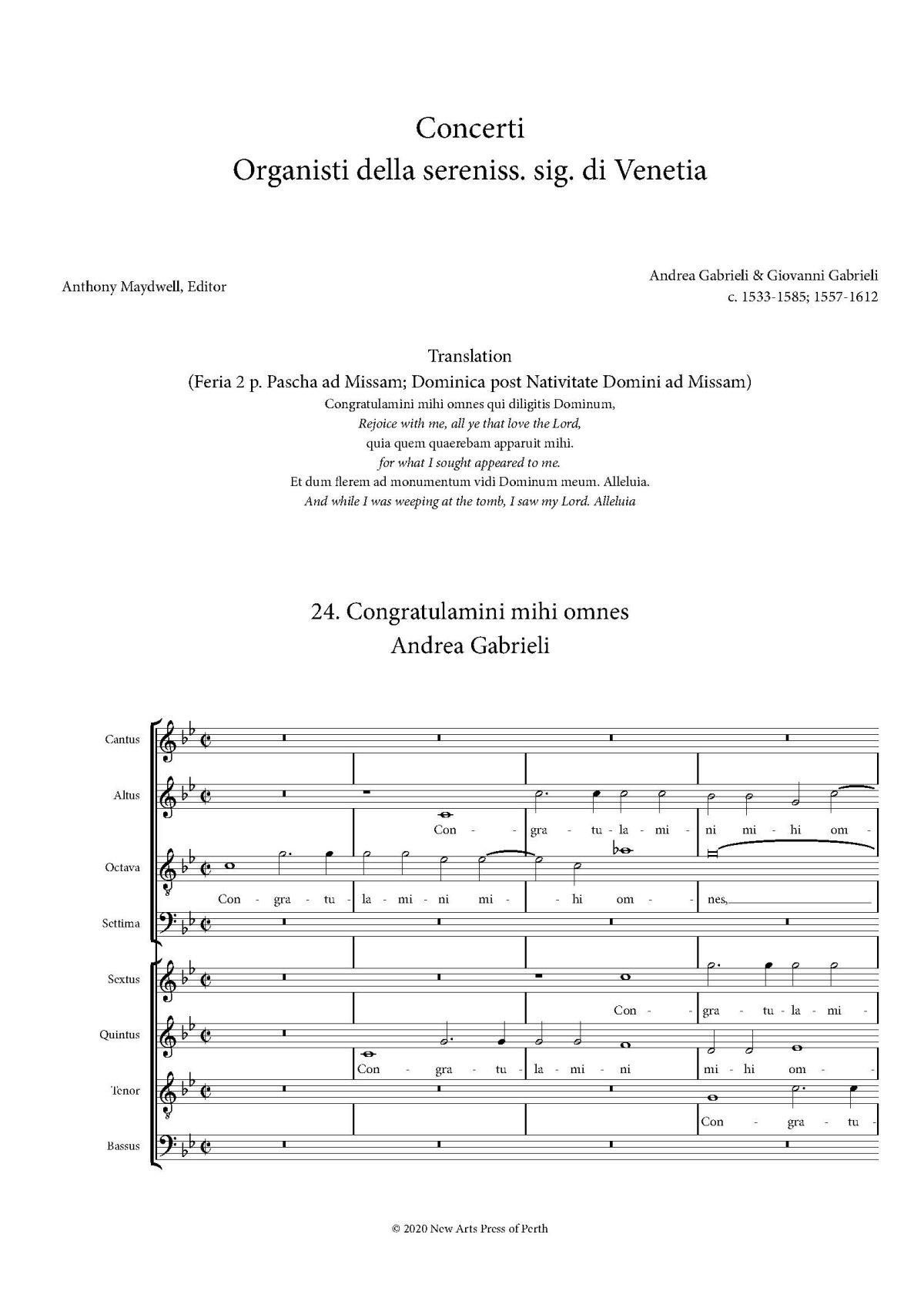 Congratulamini mihi omnes transposed up a perfect 4th