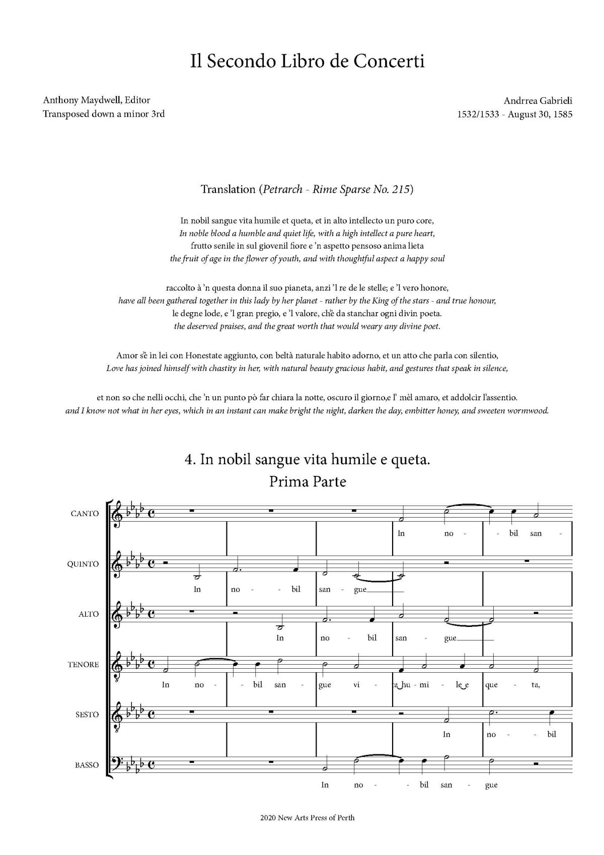 In nobil sangue vita humile e queta transposed down a minor 3rd