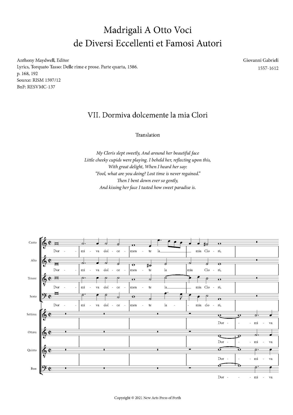 Dormiva dolcemente la mia Clori
