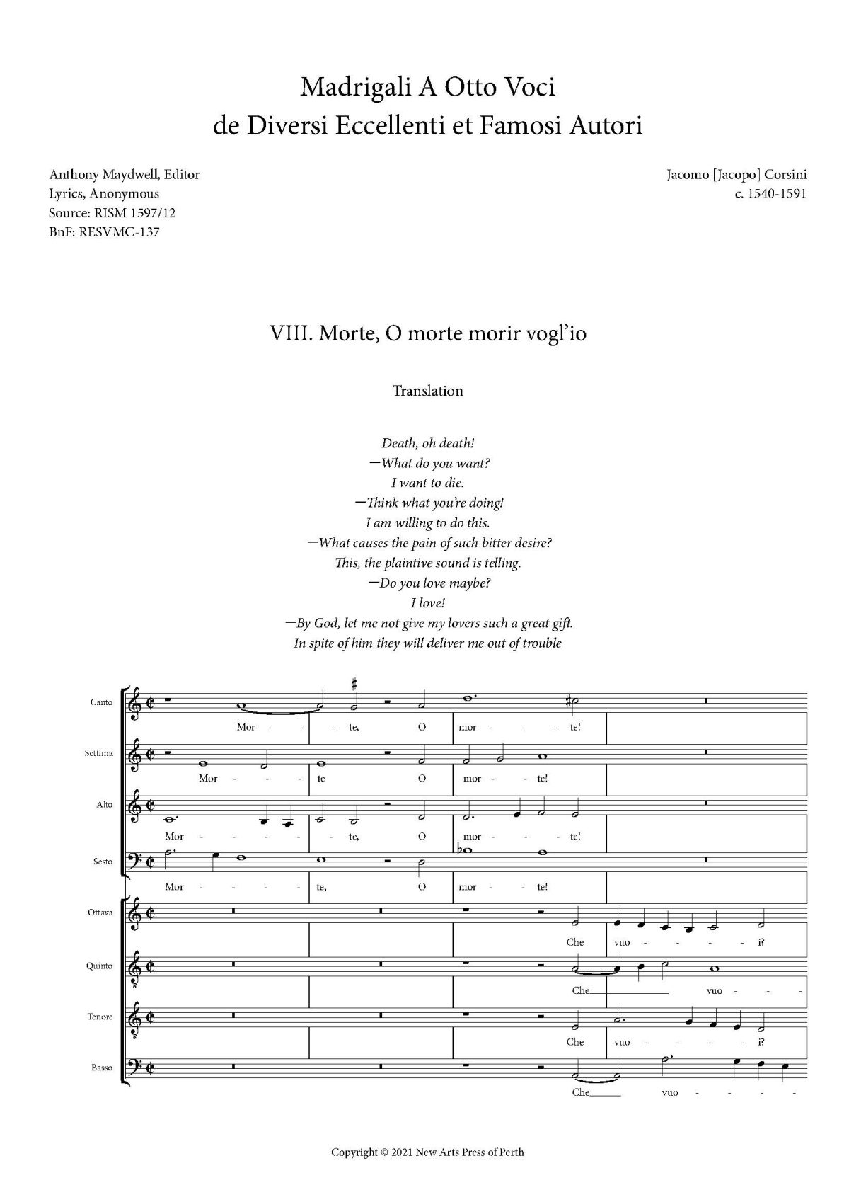Morte, O morte morir vogl’io