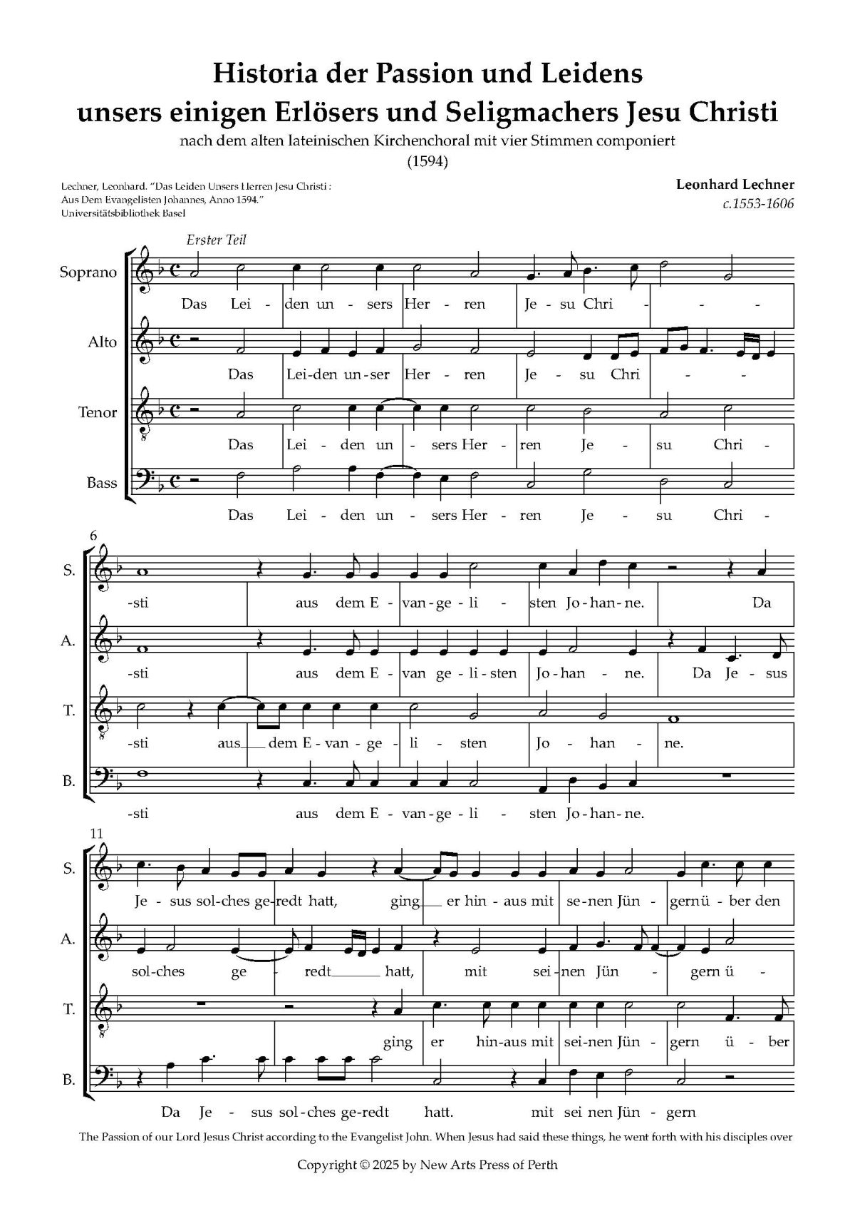 Historia der Passion und Leidens unsers einigen Erlösers und Seligmachers Jesu Christi