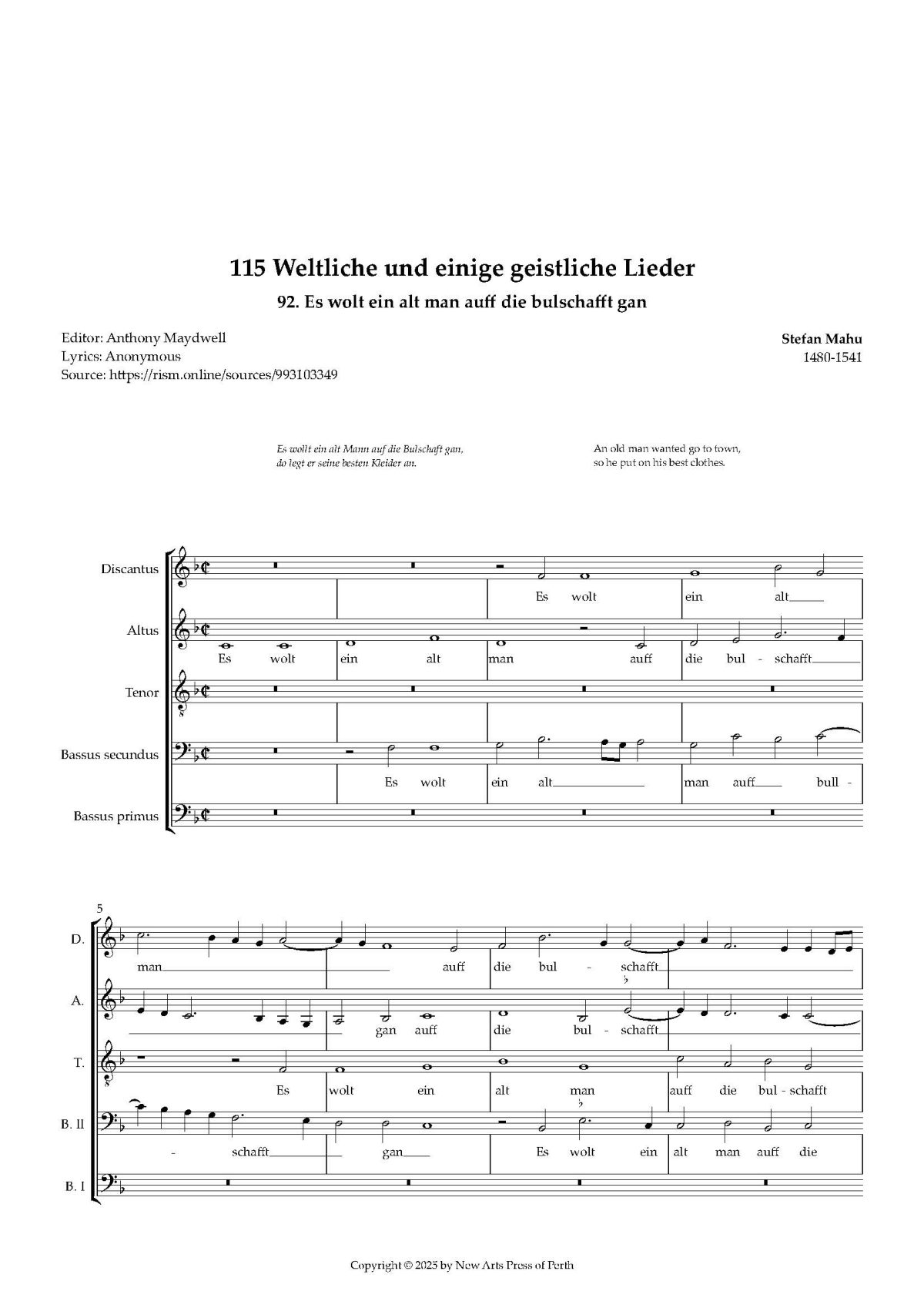 Es wolt ein alt man auff die bulschafft gan