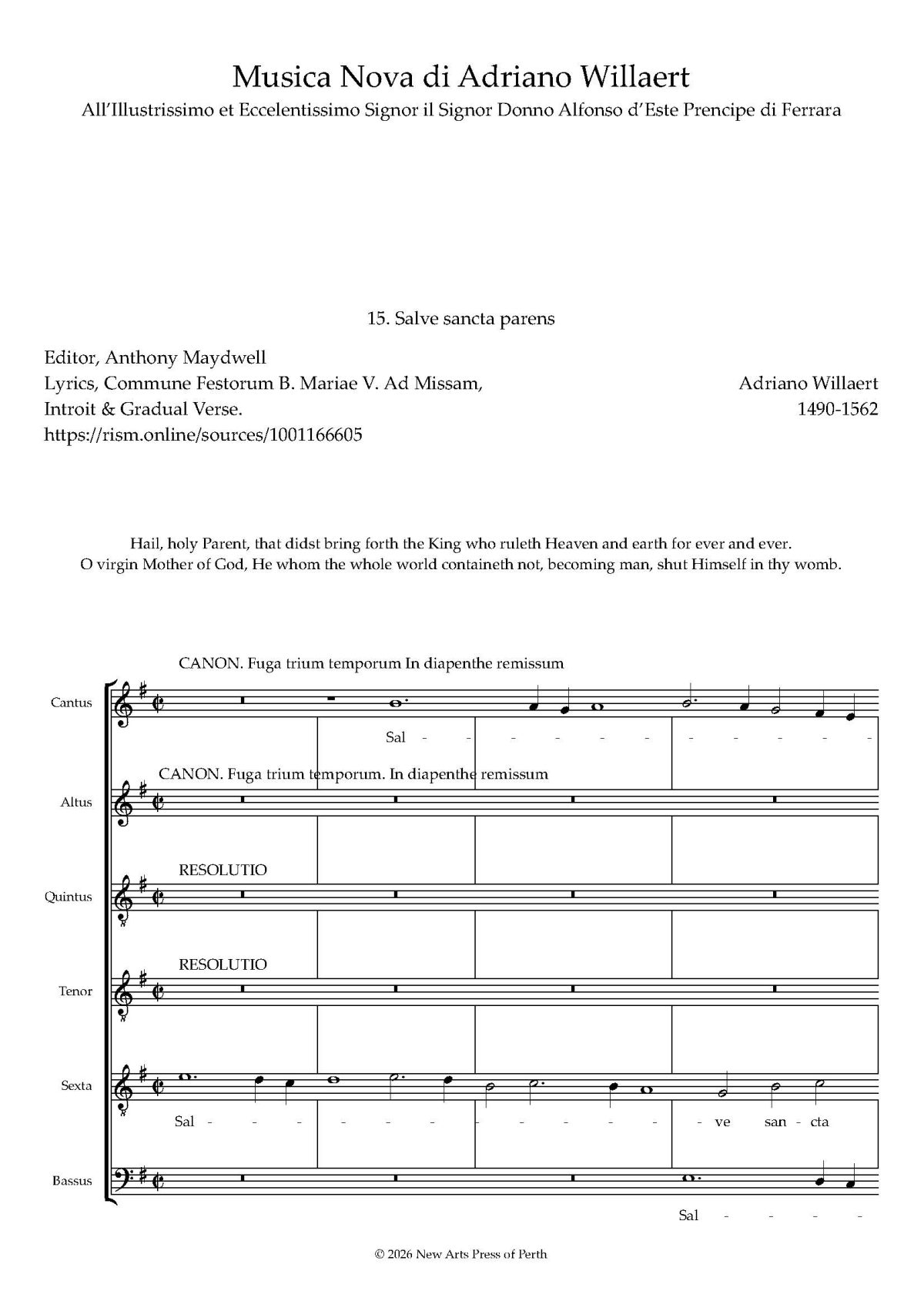Salve sancta parens Transposed up a 4th