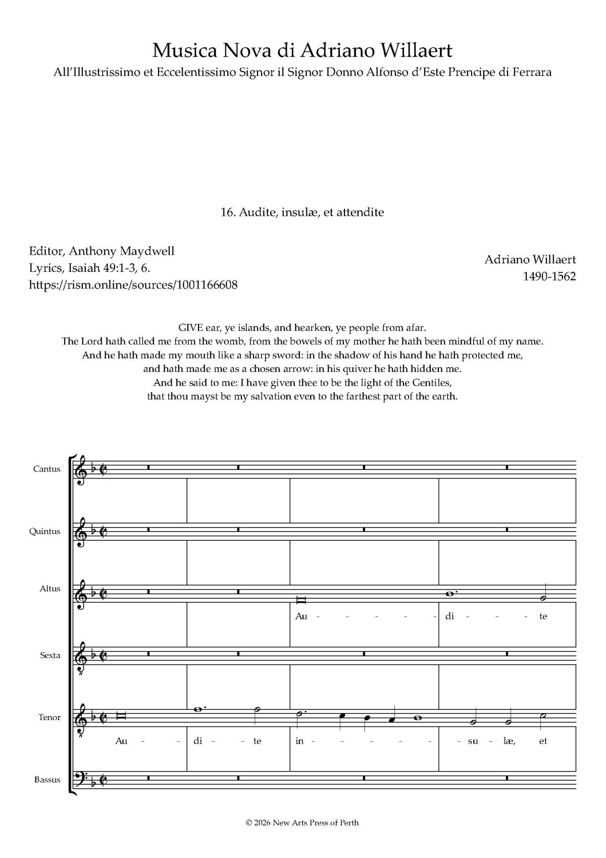 Audite, insulæ, et attendite Transposed up a 4th