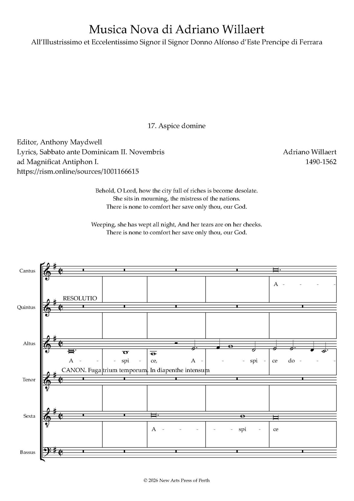 Aspice Domine Transposed up a 5th