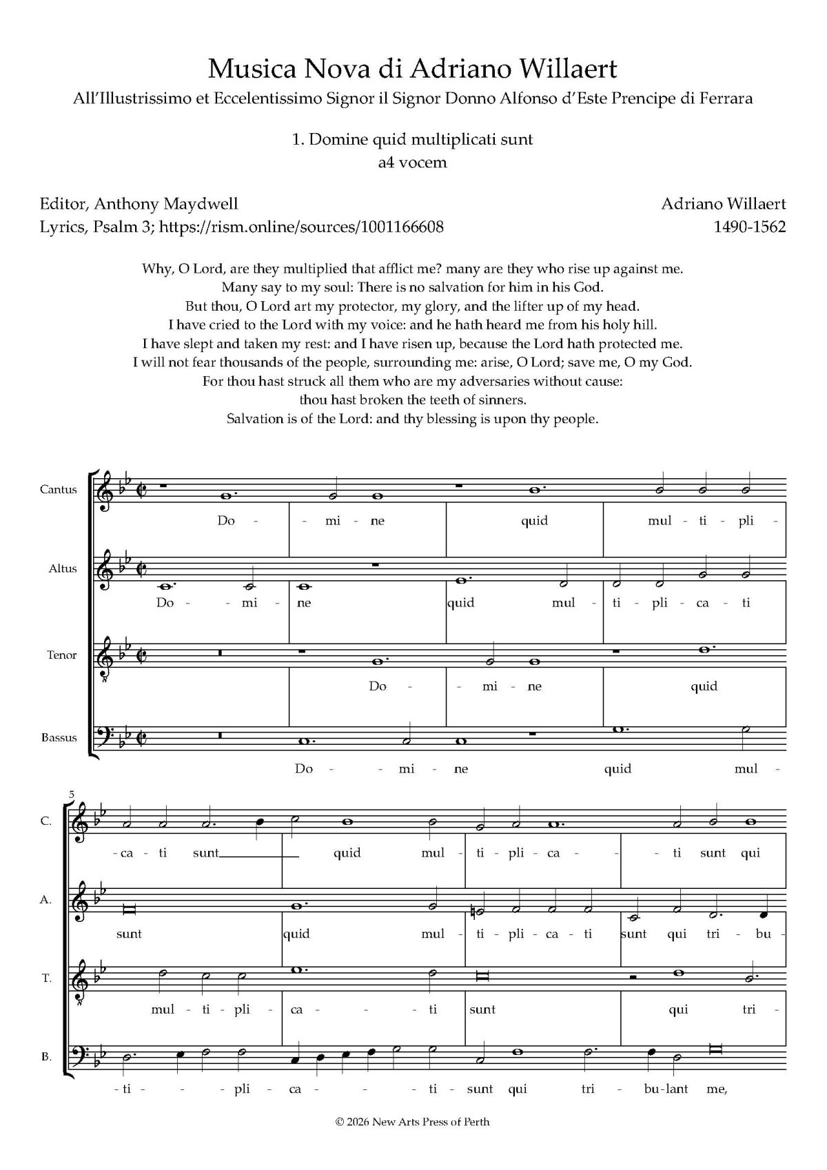 Domine quid multiplicati sunt Transposed up a 4th