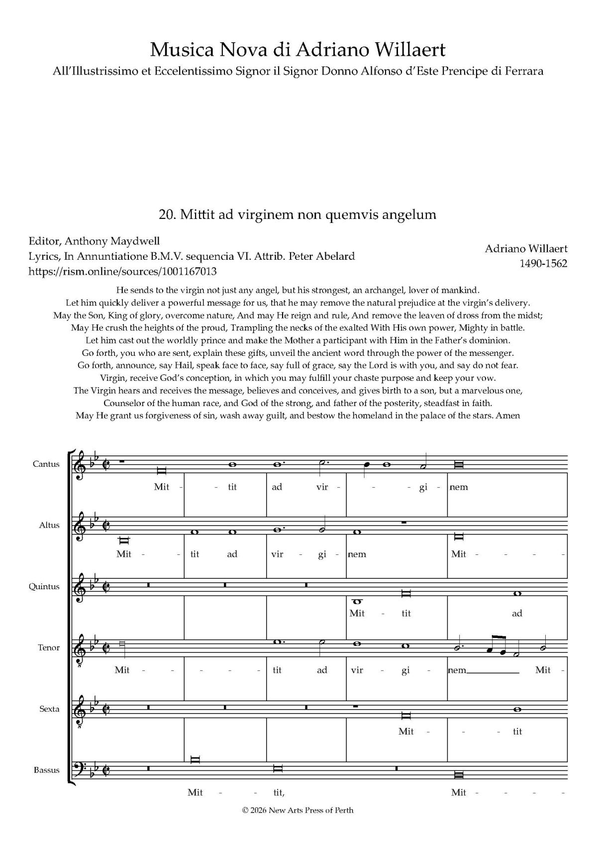 Mittit ad virginem non quemvis angelum Tranposed up a 4th