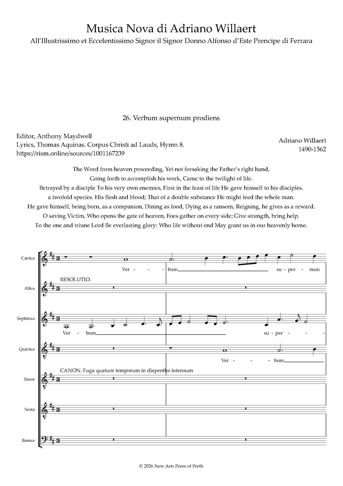 Verbum supernum prodiens Transposed down a 2nd
