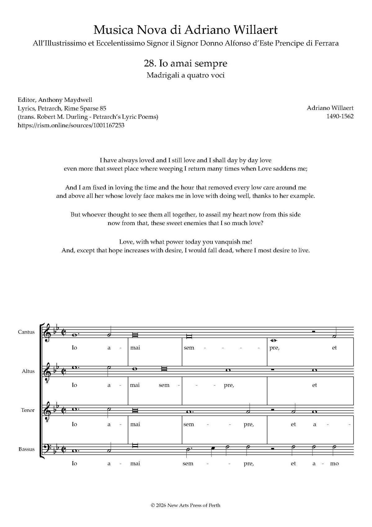 Io amai sempre Transposed up a 4th
