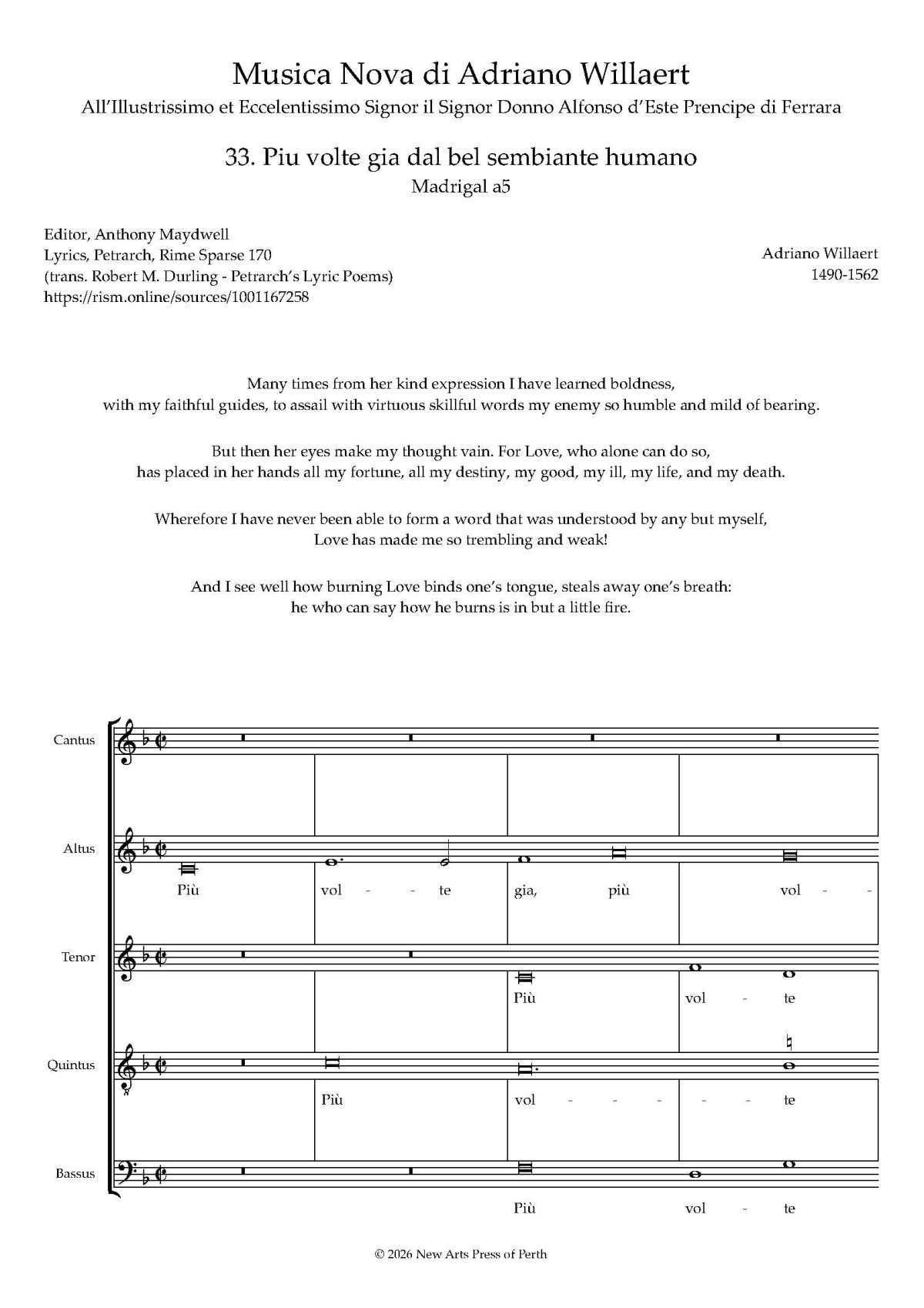 Piu volte gia dal bel sembiante humano transposed up a 4th