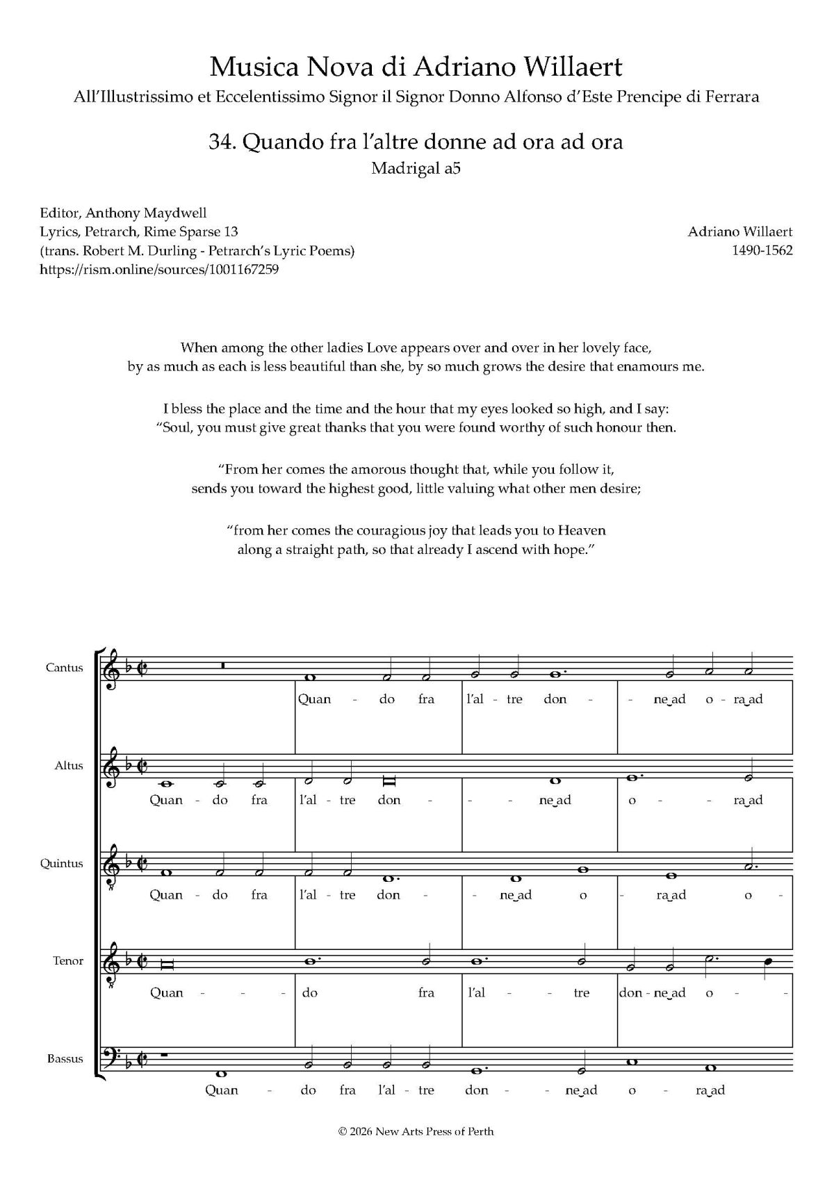 Quando fra l’altre donne ad ora ad ora