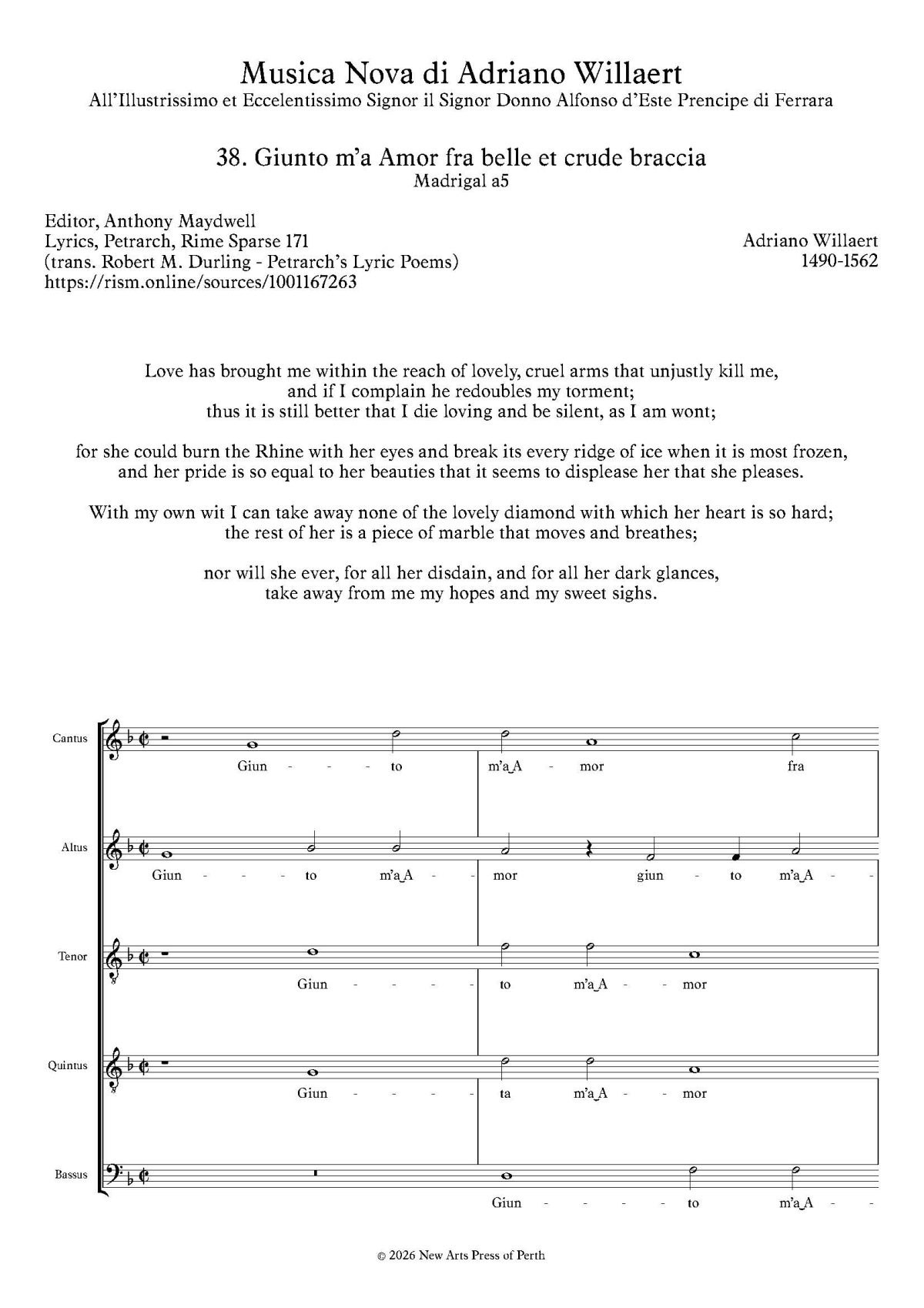 Giunto m’a Amor fra belle et crude braccia