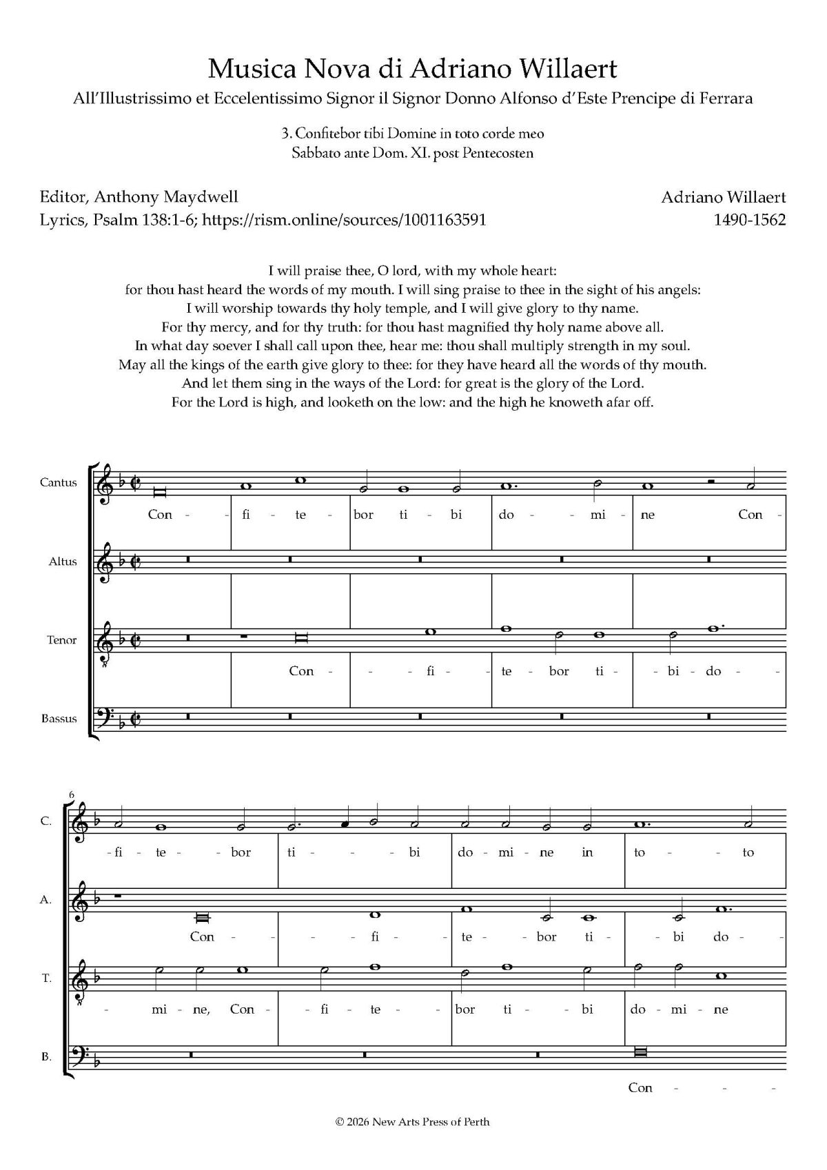 Confitebor tibi Domine Transposed up a 4th