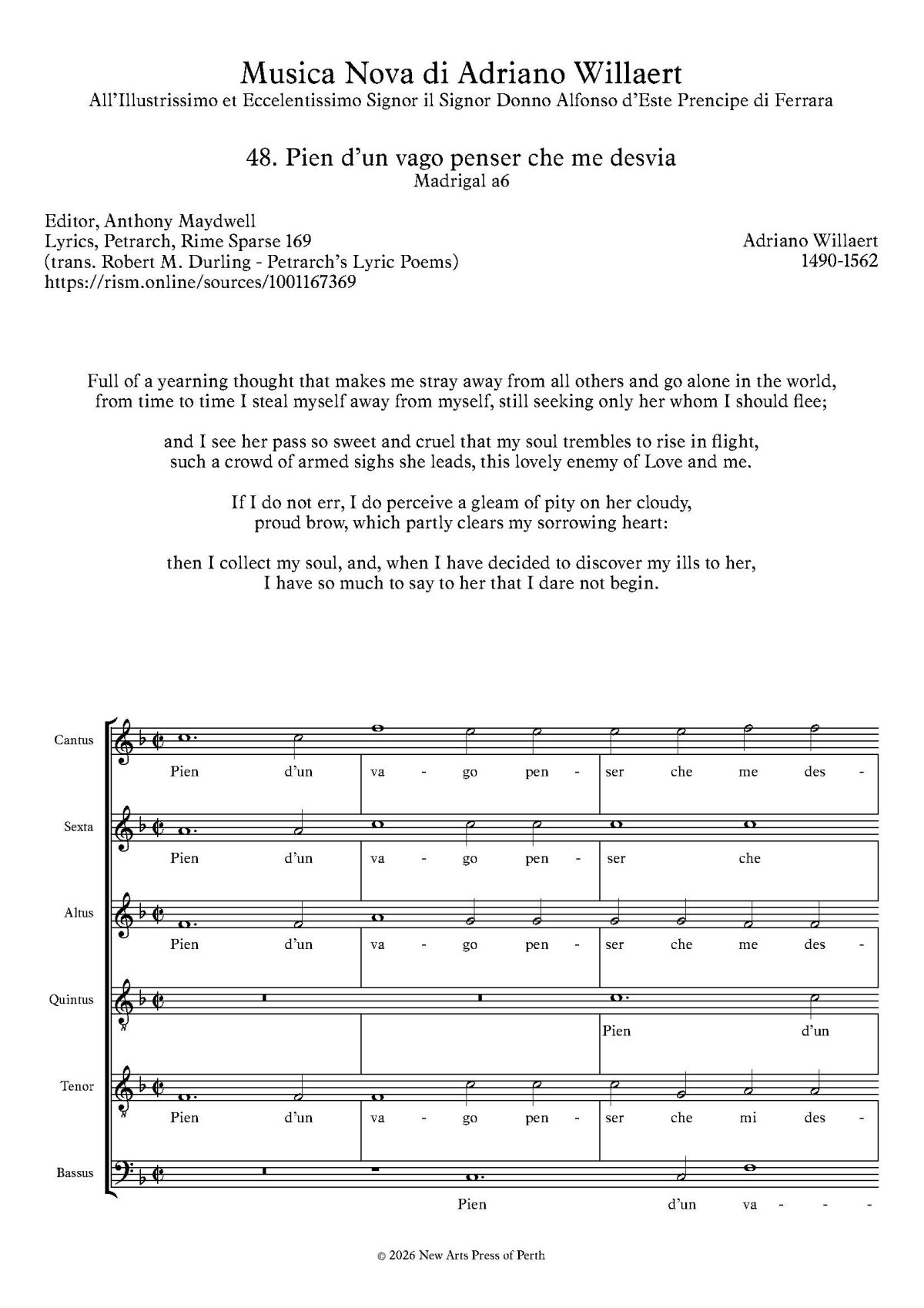 Pien d’un vago penser che me desvia