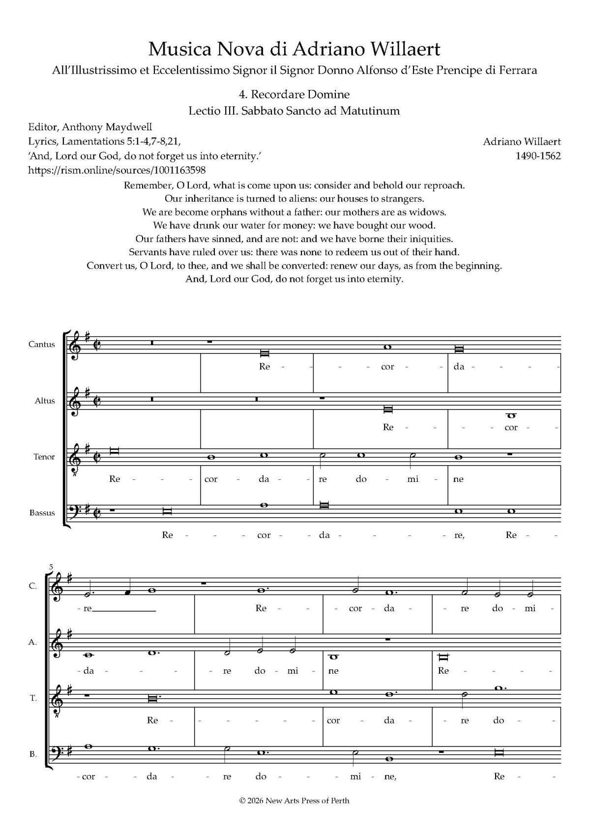 Recordare Domine Transposed up a 5th