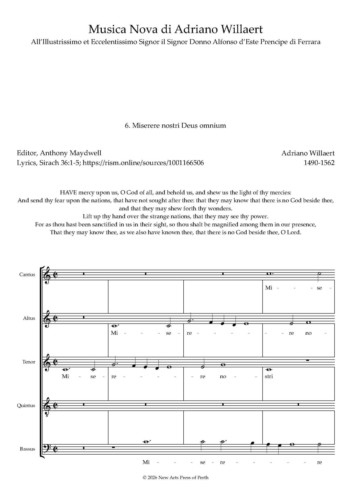 Miserere nostri Deus omnium Transposed up a 5th