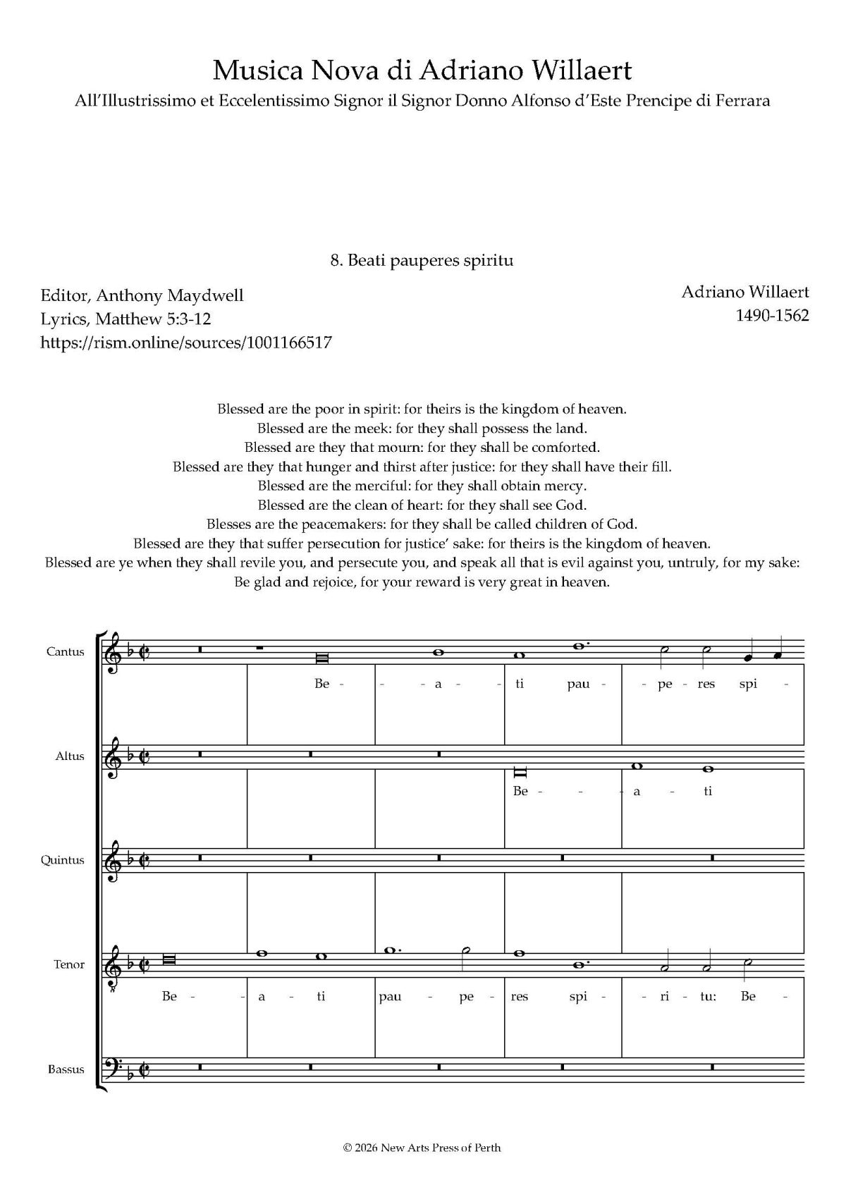 Beati pauperes spiritu transposed up a 4th